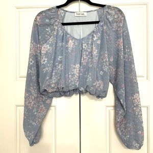 NWOT Peach Love CA Blue Floral Long Sleeve Crop Top